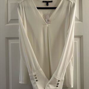 White House Black Market White V-Neck Women's Top